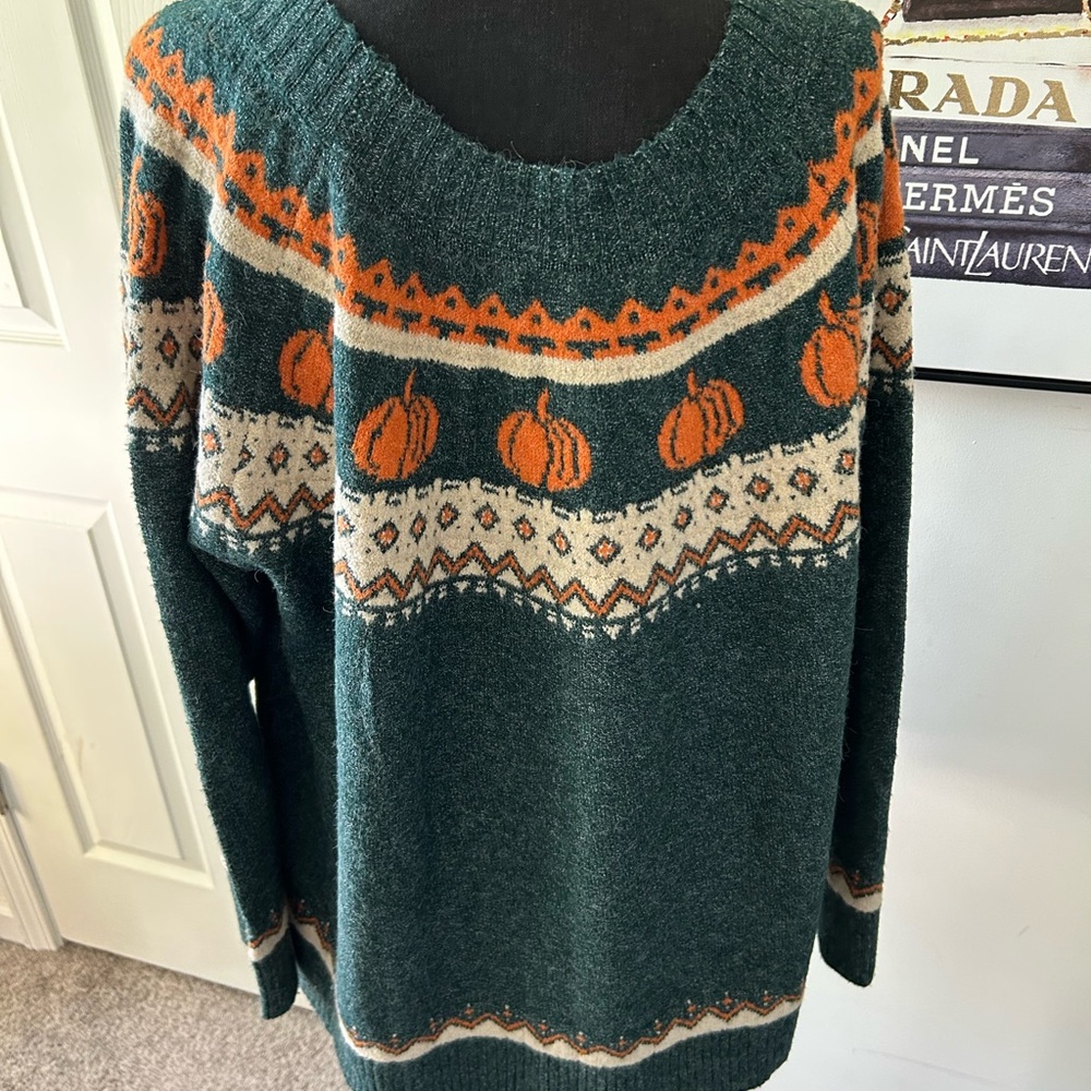 Maurices Teal and Orange Pumpkin Sweater - Picture 3 of 5